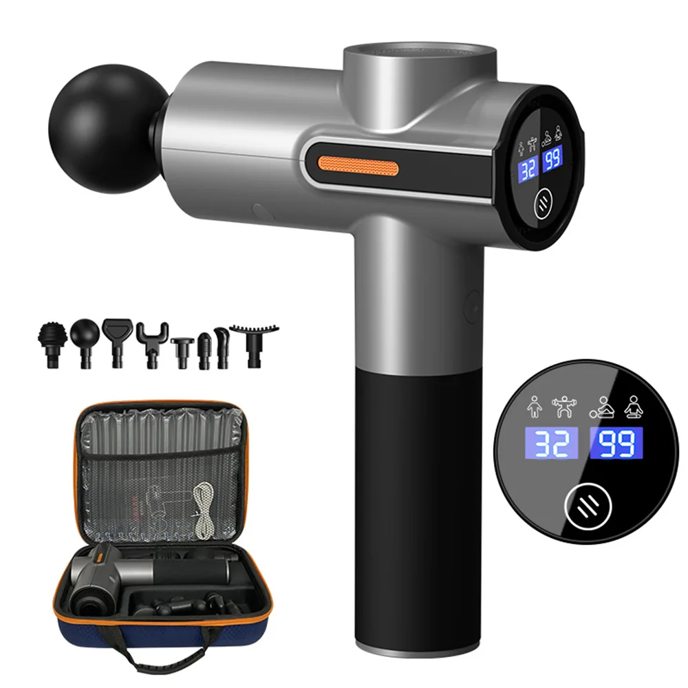 2024 New Brushless Motor LCD Display Massage Gun 4 Modes Deep Muscle Body Massager in Black/Silver