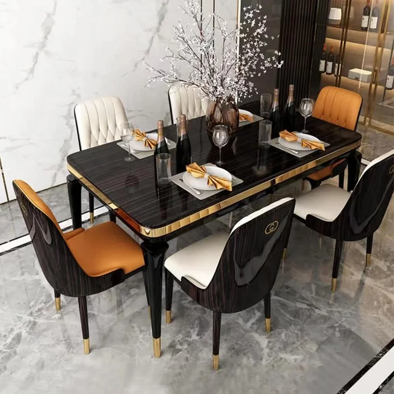 Мебель для дома от двери до двери США, 1 + 6 наборов, мраморный обеденный стол и стул, мебель