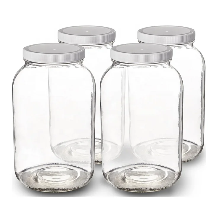 4L 1 gallon large hot sale smooth body round stash food grains storage glass jar home pickle container with plastic airtight cap