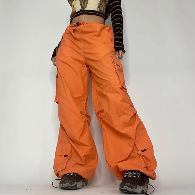 W Hippie street girl big pocket loose waist overalls fashion casual long pants