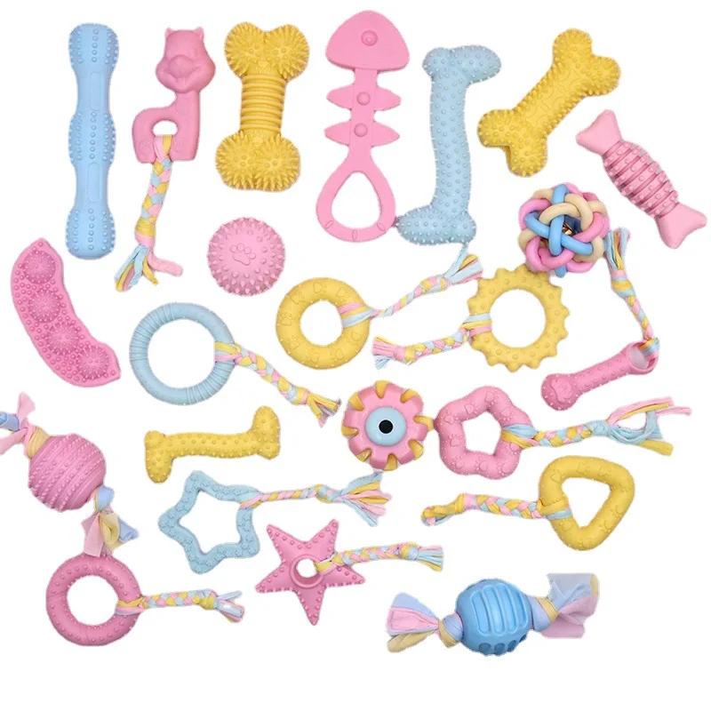 Chew Toys Pet Bite Dogs Bone Ball Toothbrush Squeaky Biting Training Stick Resistant Corn Puppy toy Muzzle Tpr Dog Toy