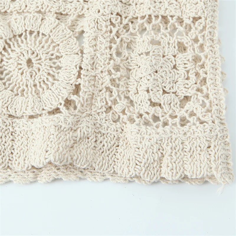 TAOP&ZA 2024 spring new product forest three-dimensional hollow crochet knitted cardigan for women apricot V-neck jacket 245