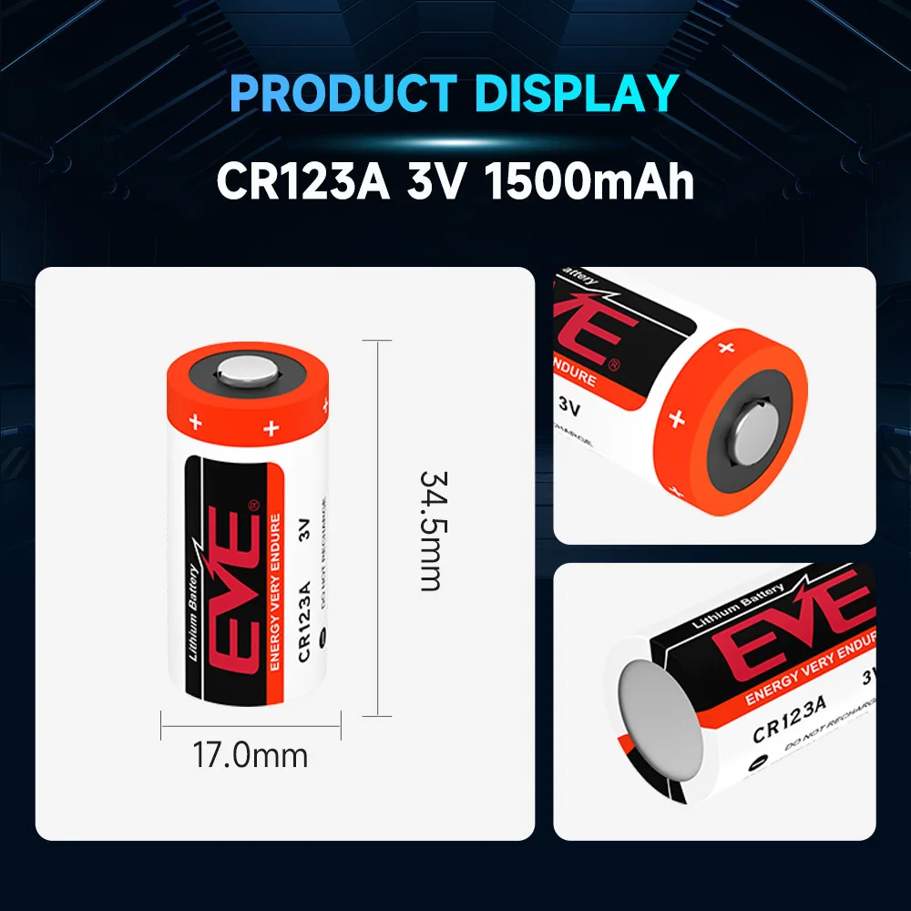 EVE CR123A Limno2 Batteries 3V 1.5Ah Non Rechargeable high quality Smoke Detector 3 volt 1500mAh primary batteries