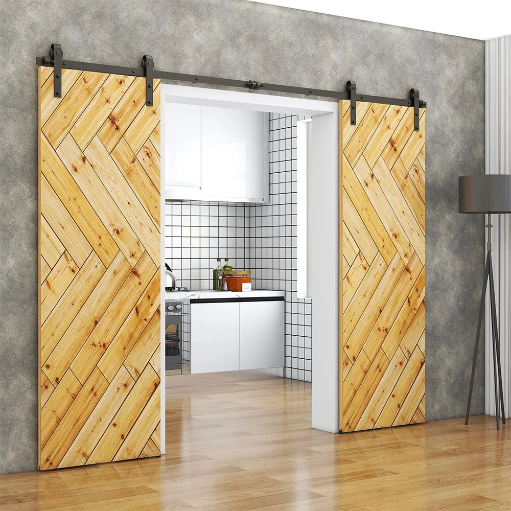WEKIS 6.6FT Sliding Barn Door Hardware Kit Heavy Duty Easy To Install Fit Double Door Panel Basic Style Hangers Black