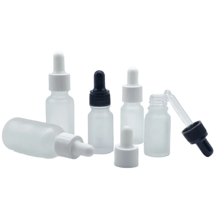 competitive low price 500 10 ml small clear morph eye oil 10ml clear frosted tube glass dropper bottle with dropper white lid