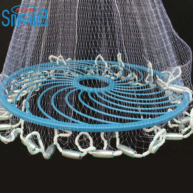 Diameter 7.2m Japanese Style Casting Net Hand Throw  Monofilament Fishing Cast Net Cast Nets with Plastic Ring  Frisbee