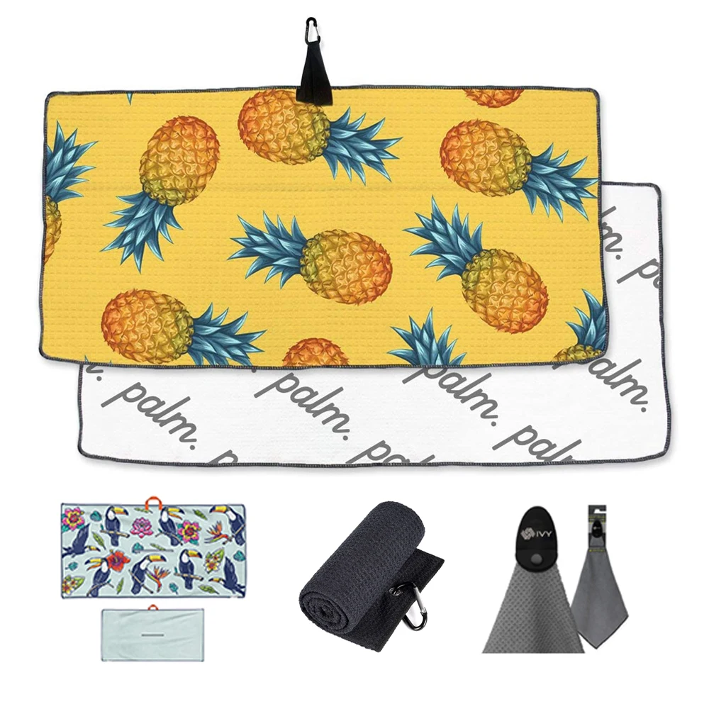 Портативное полотенце для гольфа с логотипом на заказ, с вышивкой, в полоску, из вафельной микрофибры