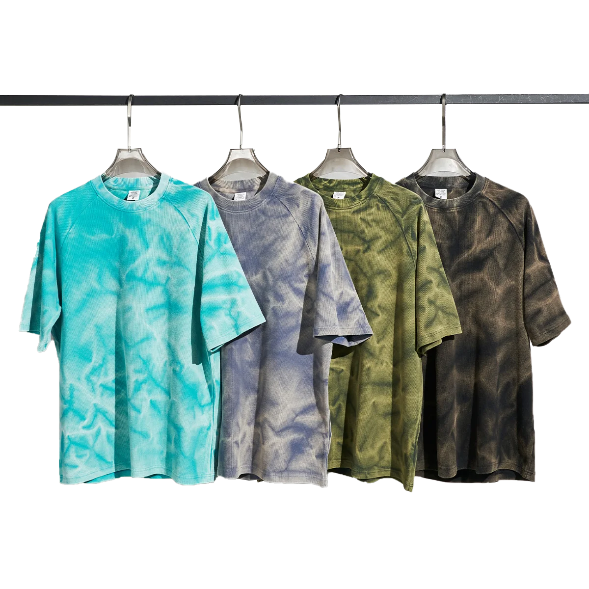 365g CVC water ripple washed vintage Raglan waffle T-shirt retro loose fit brand Unisex heavyweight washed t shirt