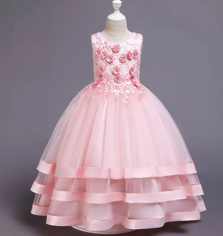 3040  Girls Frocks Designs Latest  Kids Evening Gown Flower Maxi Girl Beautiful Children Wedding Party Dress