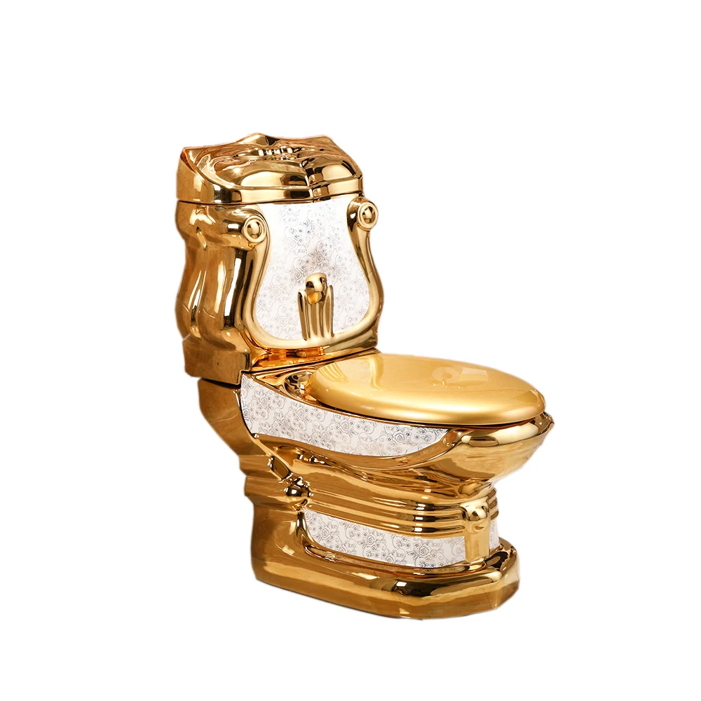 European style golden sanitary wares washdown ceramic two pieces luxury gold toilet