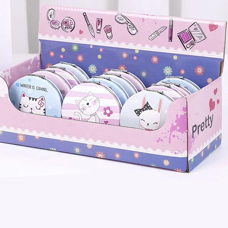 Fast delivery ! Various designs 72mm round pu leather compact mirror gifts for coworkers