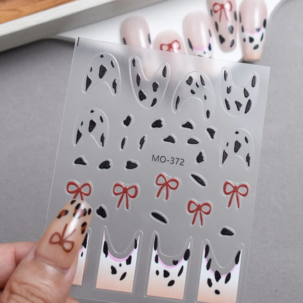New French Gradient Leopard Kt Relief Sweet Cool Style Summer Black Skin Kitty Cat Bow 2D 3D Nail Sticker
