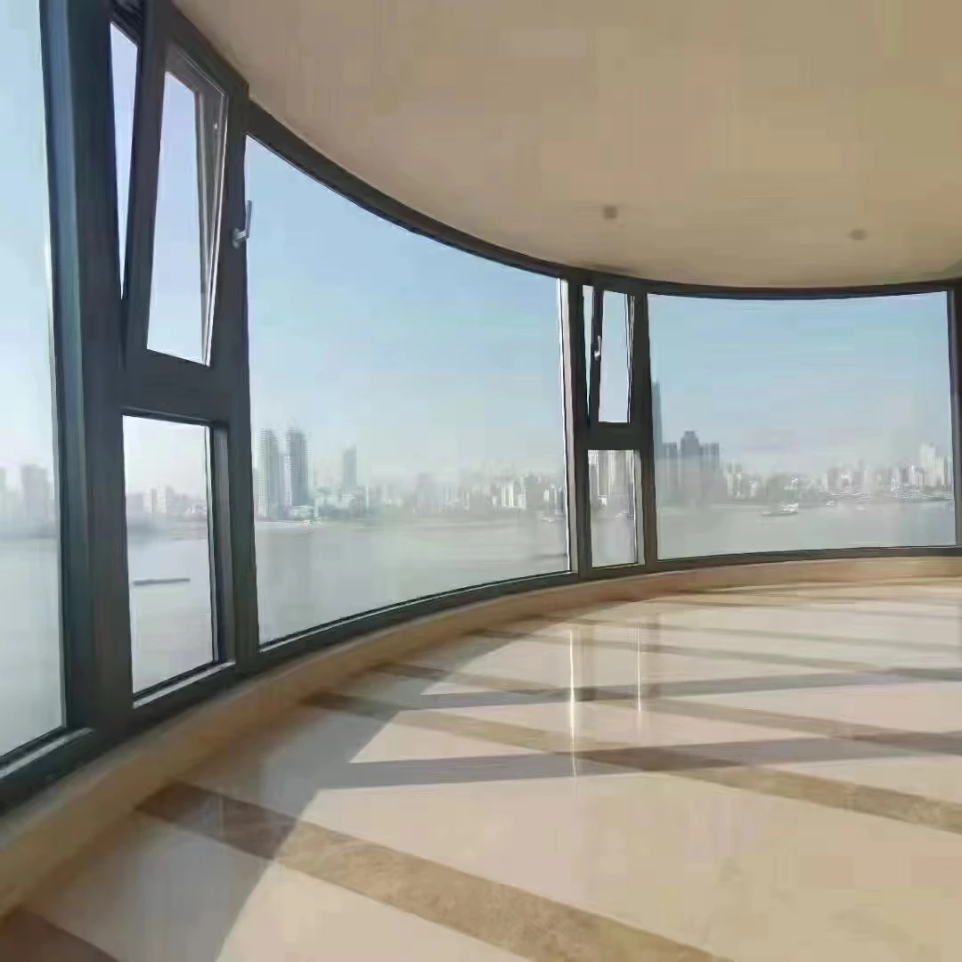 Aluminum curved windows glass fixed window wall customized size factory seamless welding arc french window