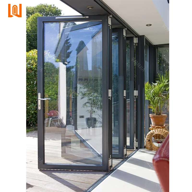 WANJIA NFRC CSA Hurricane Proof Aluminum Exterior Bifolding Door Balcony Patio Lowe Glass Aluminum Folding Door