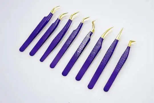 Hot 90 degree pink tweezers for Professional Russian volume tweezers steel  highprecisioned  glitter diamond grip lash tweezers