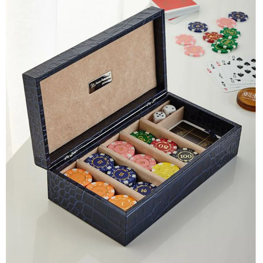 Custom Design Wooden Leather Box for Poker Cards High End Double Pack Poker Playing Cards Chips Case Bag