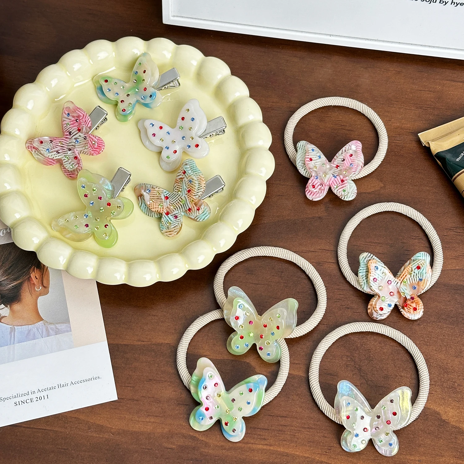 Dowell New Hot Sales High Quality Kawaii Butterfly Rubber Hair Tie for Kids Sweet Style Bow Hair Rope Band for Girls