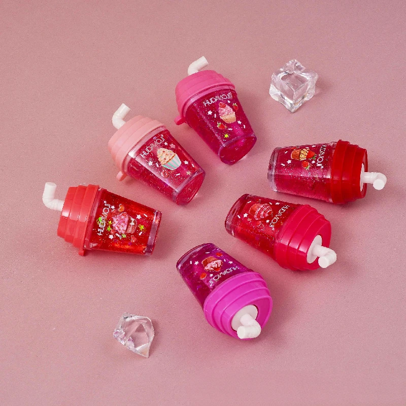 24 Pcs/Box 6 Color New Cartoon Dessert Milk Tea Lip Gloss Pearl Glitter Lip Glaze Cute Girls Lip Tint Makeup