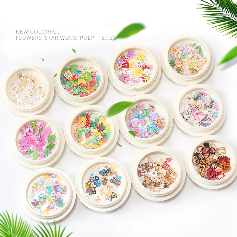 Nail Art 3D Christmas Ornaments Sequins Wood Pulp Tablets Snowflake Santa Mixed Decoration