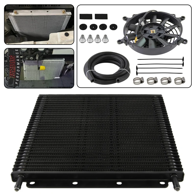 32 Row Universal Transmission Oil Cooler Clamps+7' Electric Fan For Falcon ; Holden; BT-50 +Fittings 3/8' Barb