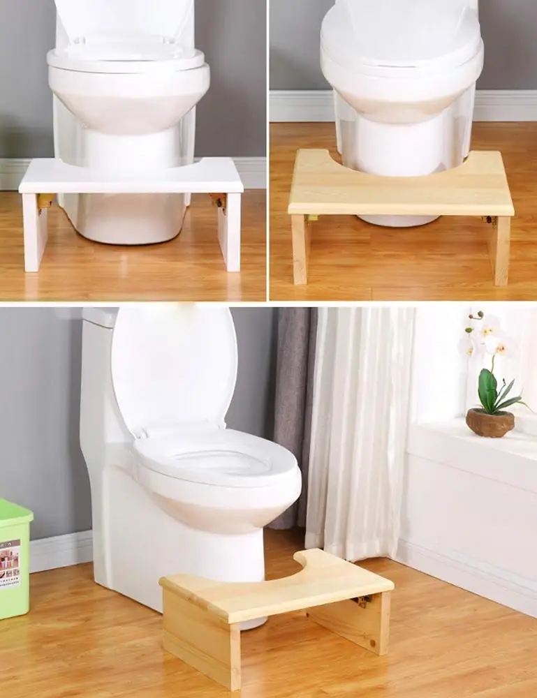 Foldable Bamboo Squatting Toilet Stool Bed Foot Stool White