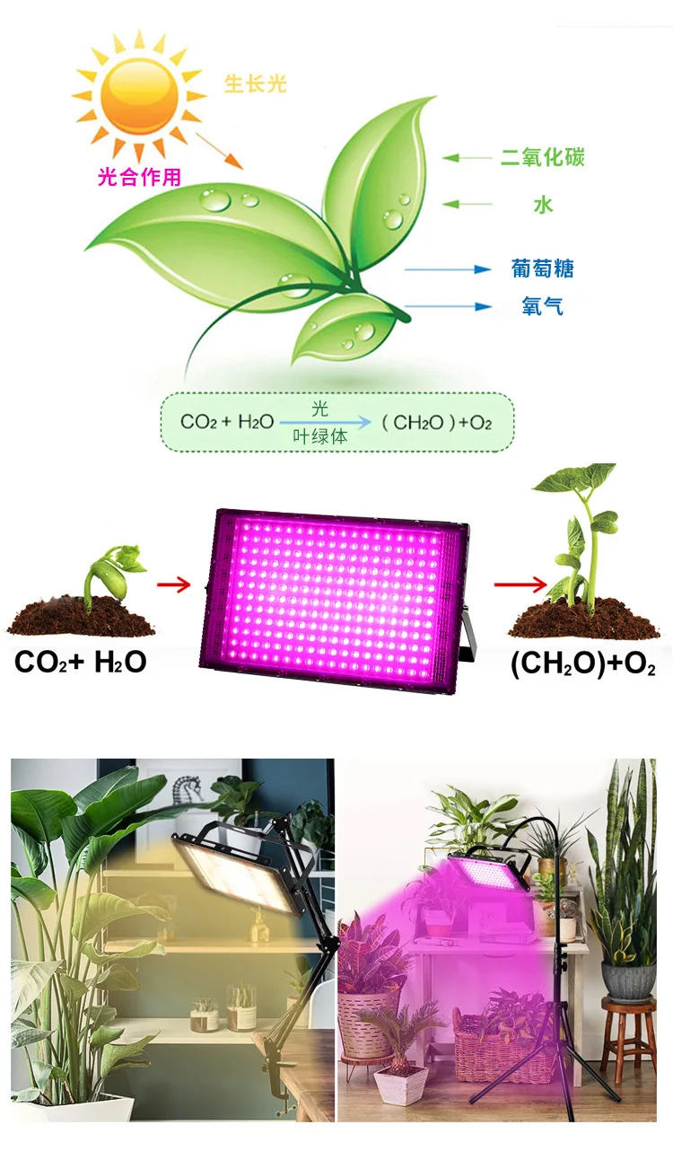 200W LED Grow Light Plant Lights Panel Growing Lamps for Indoor Plants Seedling Vegetable and Flower