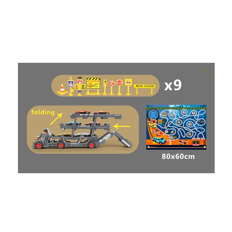 Popular Model Folding Container Truck DIY Transport Cart 8 Alloy Cars Diecast Toy Vehicles