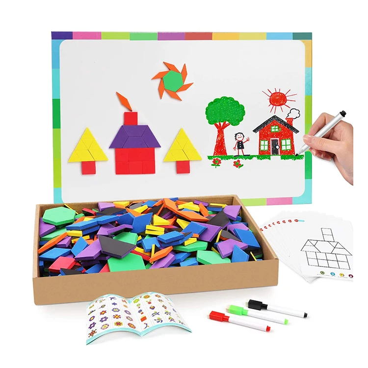 Magnetic Pattern Blocks Set Geometric Manipulative Shape Puzzle Educational Montessori Tangram Learning Toys for Toddlers Kid