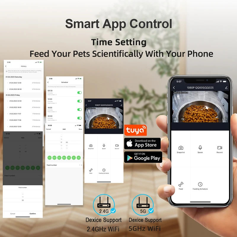 OEM 7L Automatic Dog Feeder With Camera 5G WiFi Stainless Steel Double Bowl Pet Food Dispenser Automatic Feeder For Dog And Cat