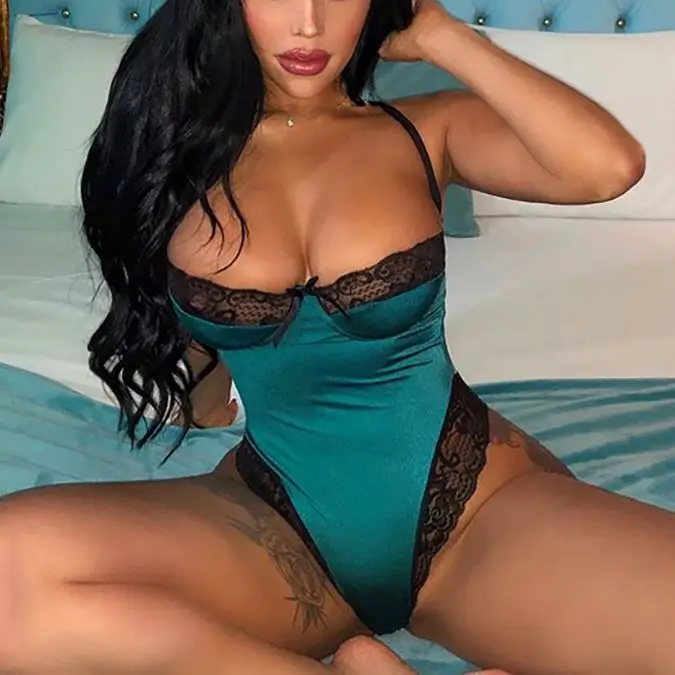 X00451C Lace Patchwork Satin Bodysuit Sexy Backless Jumpsuit Slim Women Tops One Piece Fashion Club Party Bodysuits Skinny