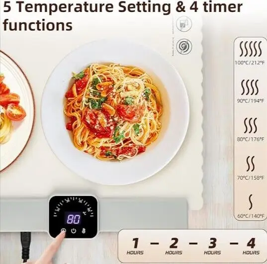 Portable Foldable Electric Warming Tray Customized Square Silicone Heating Mat for Kitchen or Party for Table Use