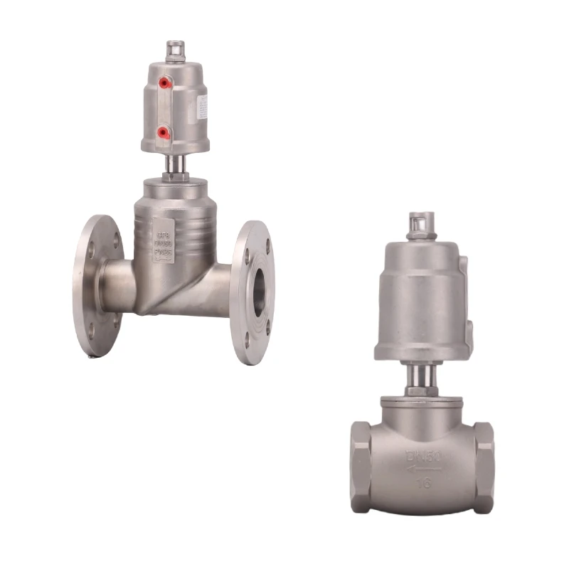 DN25 32 40 50 65 stainless steel 304 pneumatic flange waist drum valve T-type angle seat valve water valve