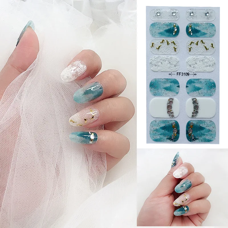 Новый дизайн, рождественские наклейки для ногтей, 3D снежинки, лось, Рождественские елки, обертывания для ногтей