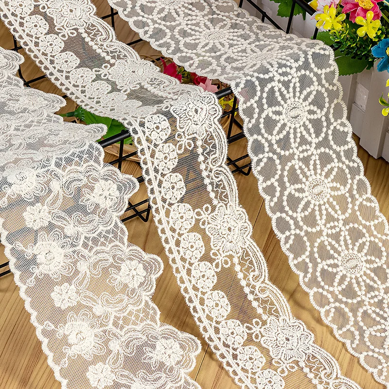Wholesale Cheap Embroidery Colored Gauze Wedding Organza Lace Fabric Gguipure Trim Embroidered Lace Mesh Lace