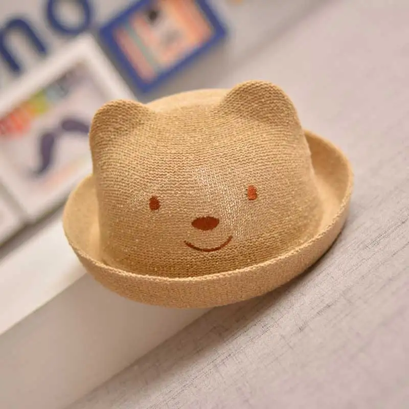 Summer Children Straw Sun Hats Cute Bear Ear Cap for Kid  Beach Sunshade Hat Boys Girls Hats