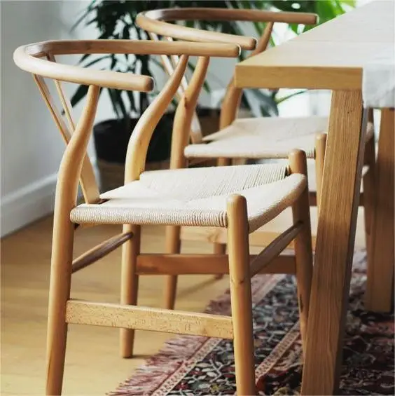 Free Sample Wooden Home Furniture Rattan Wicker Back with Soft Cushion Kitchen Dining Wood Restaurant Chair