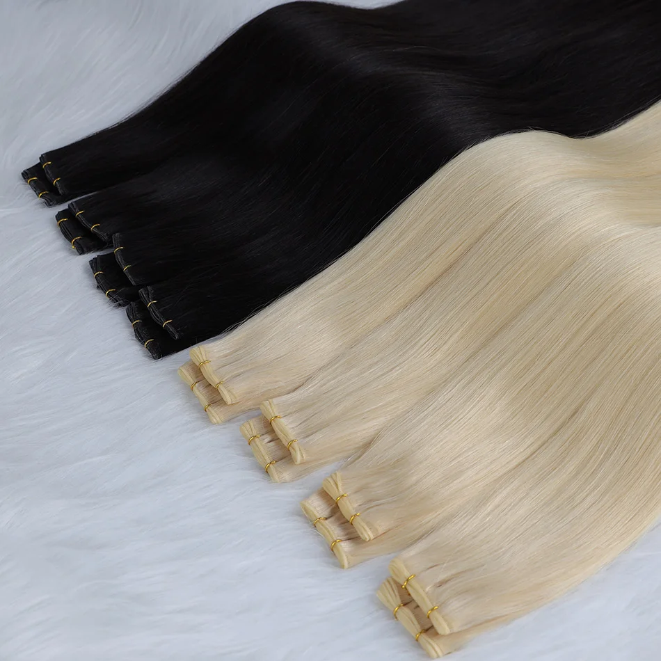 Factory Customized European Virgin Hair Thick End Invisible Weft No Return Hair Double Drawn Genius Weft Hair Extensions