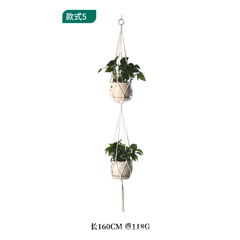 Hand Woven cotton and linen gardening green plant net bag Indoor & outdoor Macrame Plant Hanger Home Decoration