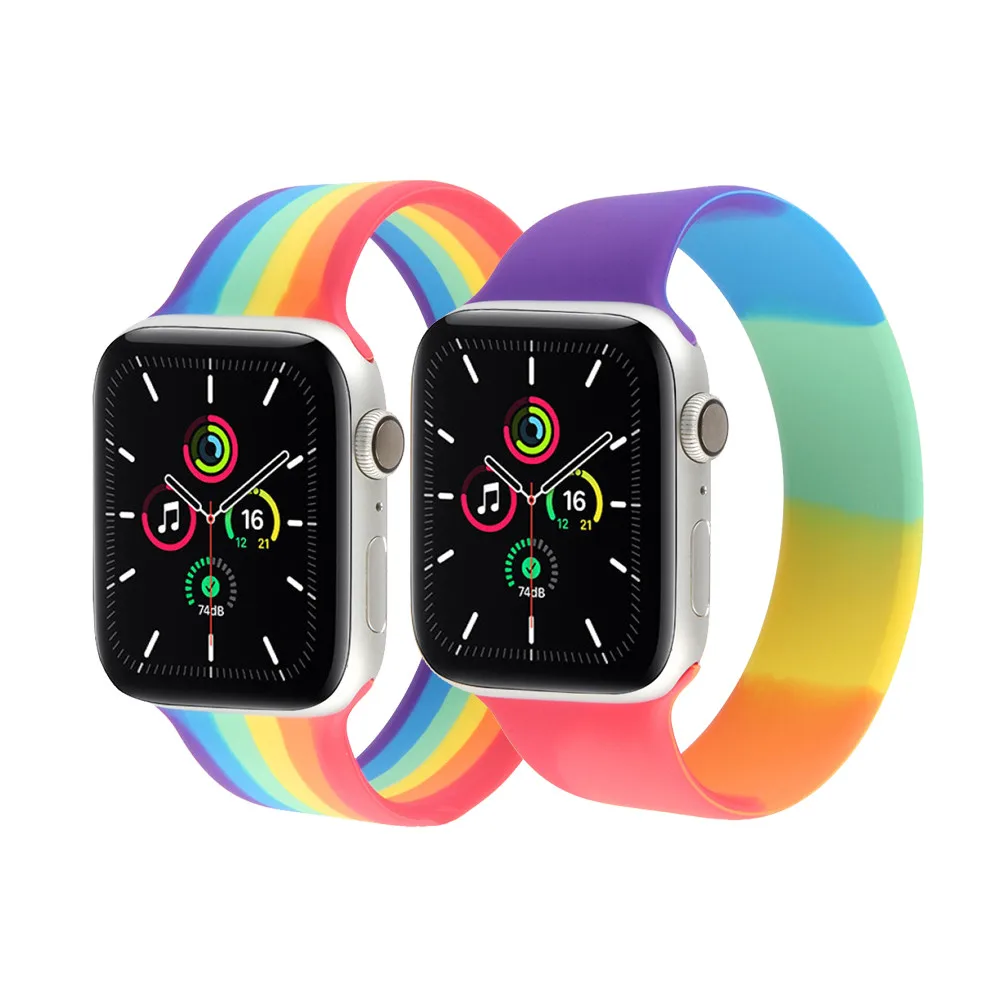 Rainbow Silicone Smart Watch Band For Apple Watch 41mm 45mm 44mm Rubber Watch Replacement Strap For iWatch Series 7 6 SE W26