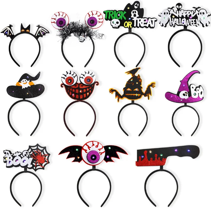 2024 New Halloween Hair Hoop Luminous Party Decoration Bat Headband with lights