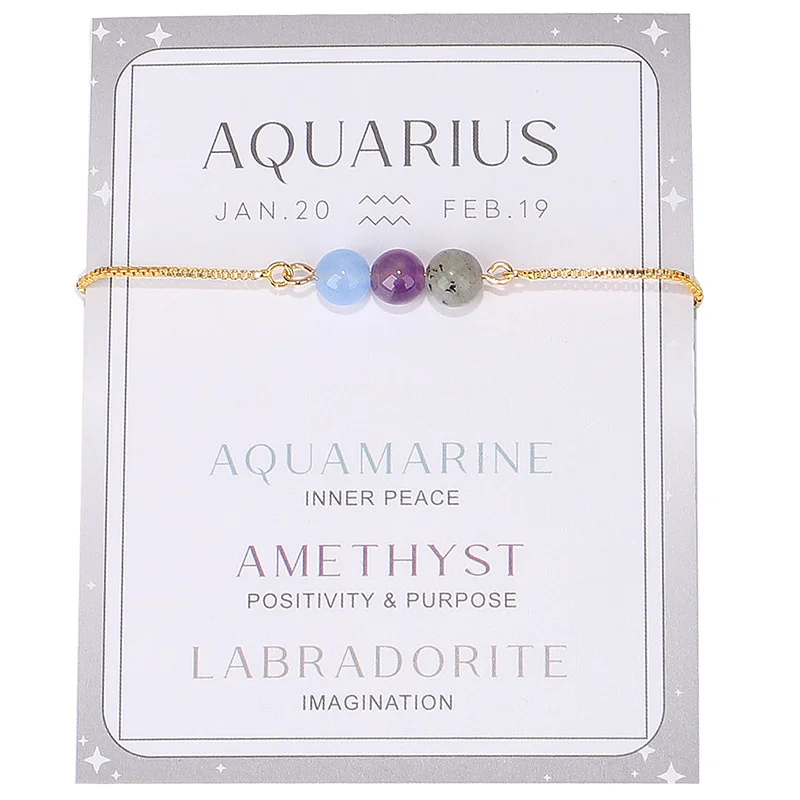 Wholesale Healing Crystal Zodiac Bracelet Spiritual Crystal Zodiac Sign Beaded Bracelets 12 Zodiac Stone Beaded Bracelet