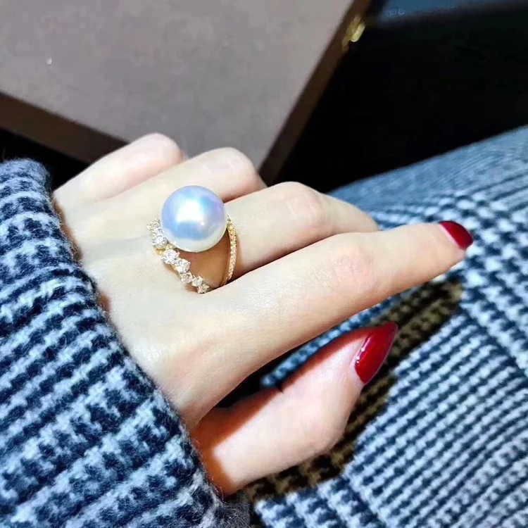 
10-11mm Real Natural freshwater Pearl 925 Sterling Silver With Gold Plated Adjustable size ring simple style for women 
