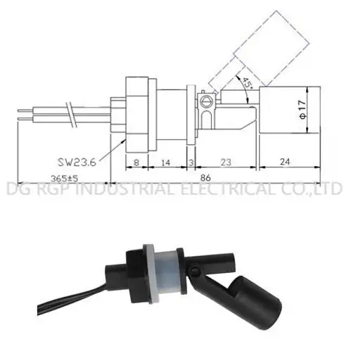 PP plastic water dispenser float switch  Side mounted liquid level sensor submersible water level sensor
