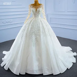 Jancember RSM67257 Long Sleeve 3D Flowers Applique Plus Size Ball Gown vestidos de novia Wedding Dress