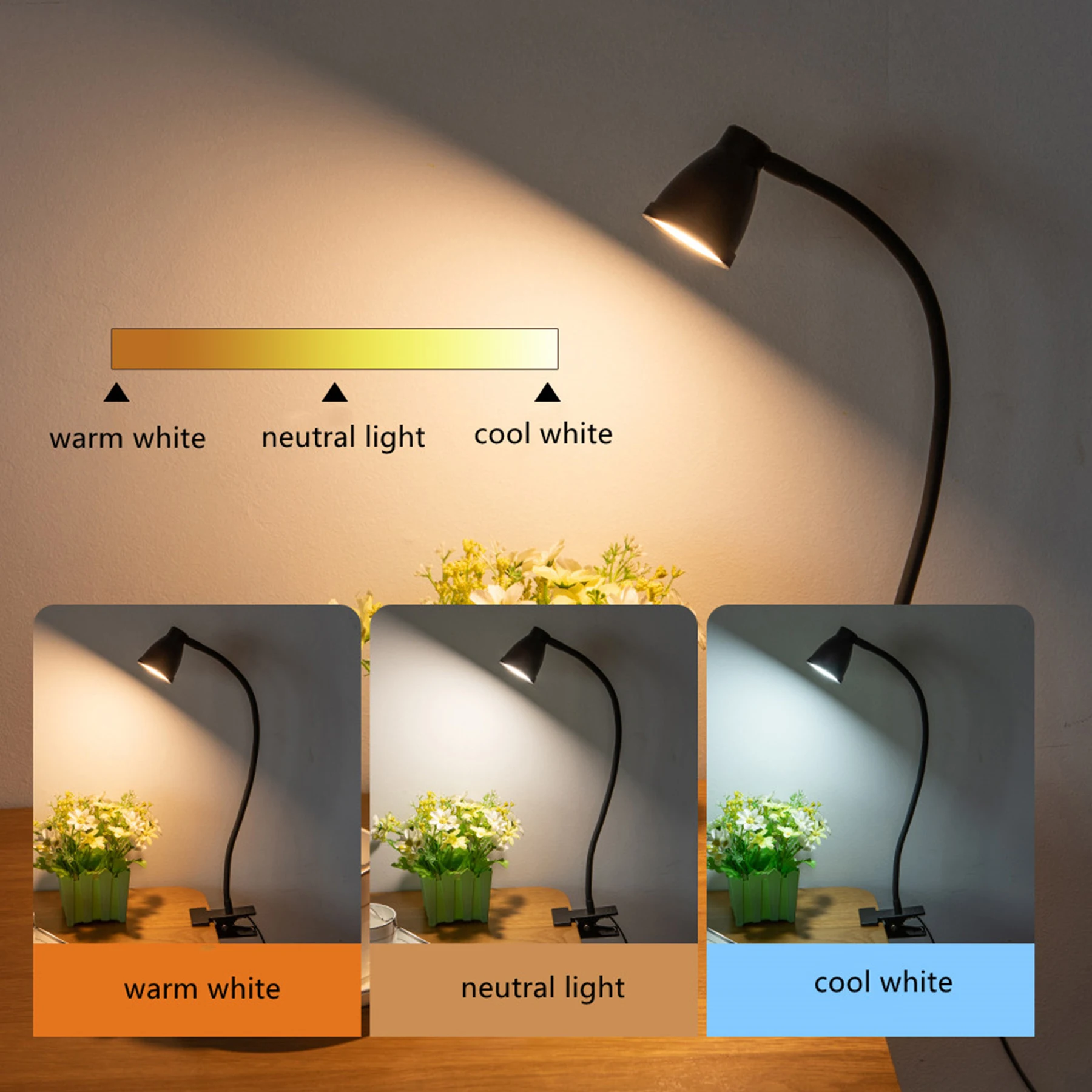 modern LED usb charging clip dimmable Flexible Adjustable Gooseneck Night Reading light clamp rechargeable Study desk Table lamp