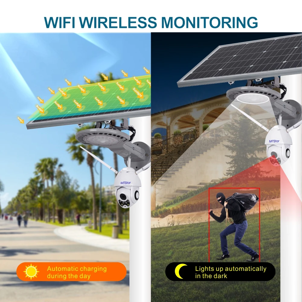 3mp outdoor solar street light solar camera no need to charge solar charging lasts 3-4 days Camera Solar Street Light