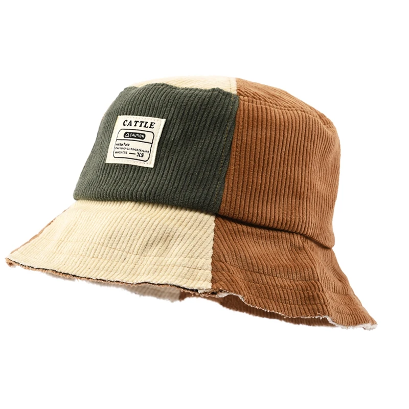 Custom Label Logo Luxury Multicolor Corduroy Bucket Hat Cap Fishing Winter Bucket Hats For Women Men
