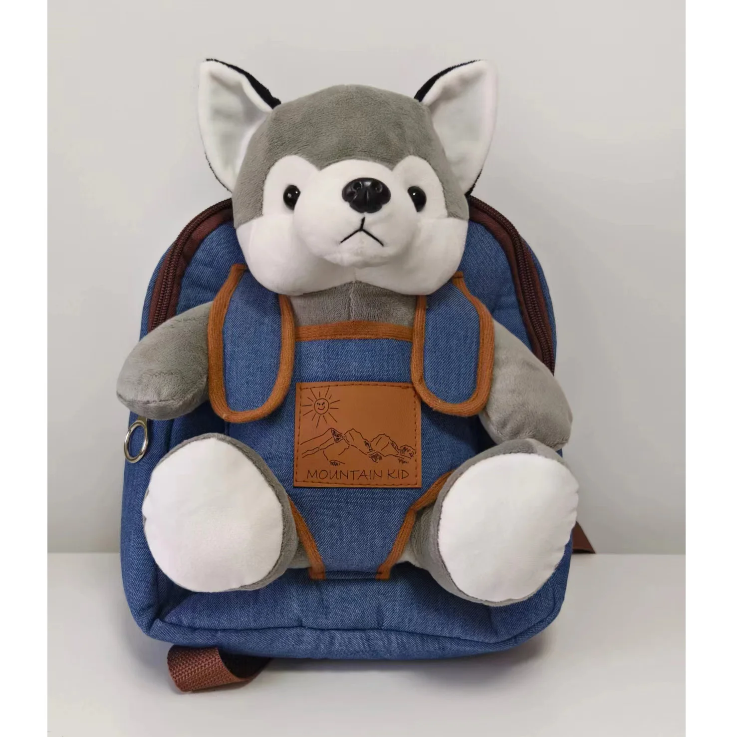 Customized stuffed animal antelope plush toy backpack denim 3D backpack kids cartoon backpack