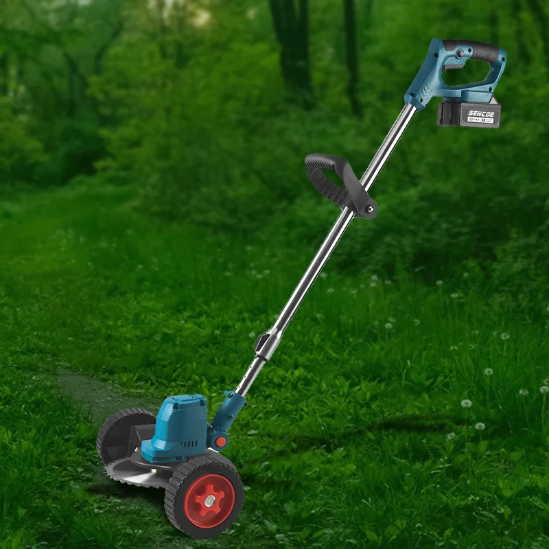 8in battery power cordless electric grass trimmer garden mowing lawn mower home portable grass cutting machine with wheels