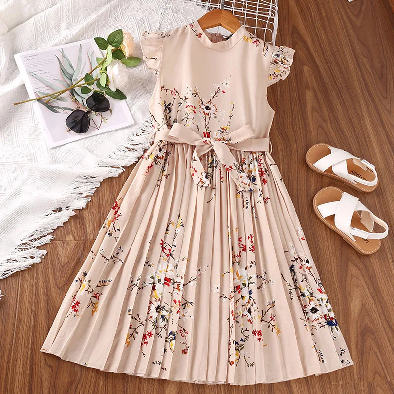 5-9 Years Summer Kids Sleeveless Black Dresses China Wholesale Clothing Printed Flowers Kids Dresses For Girls